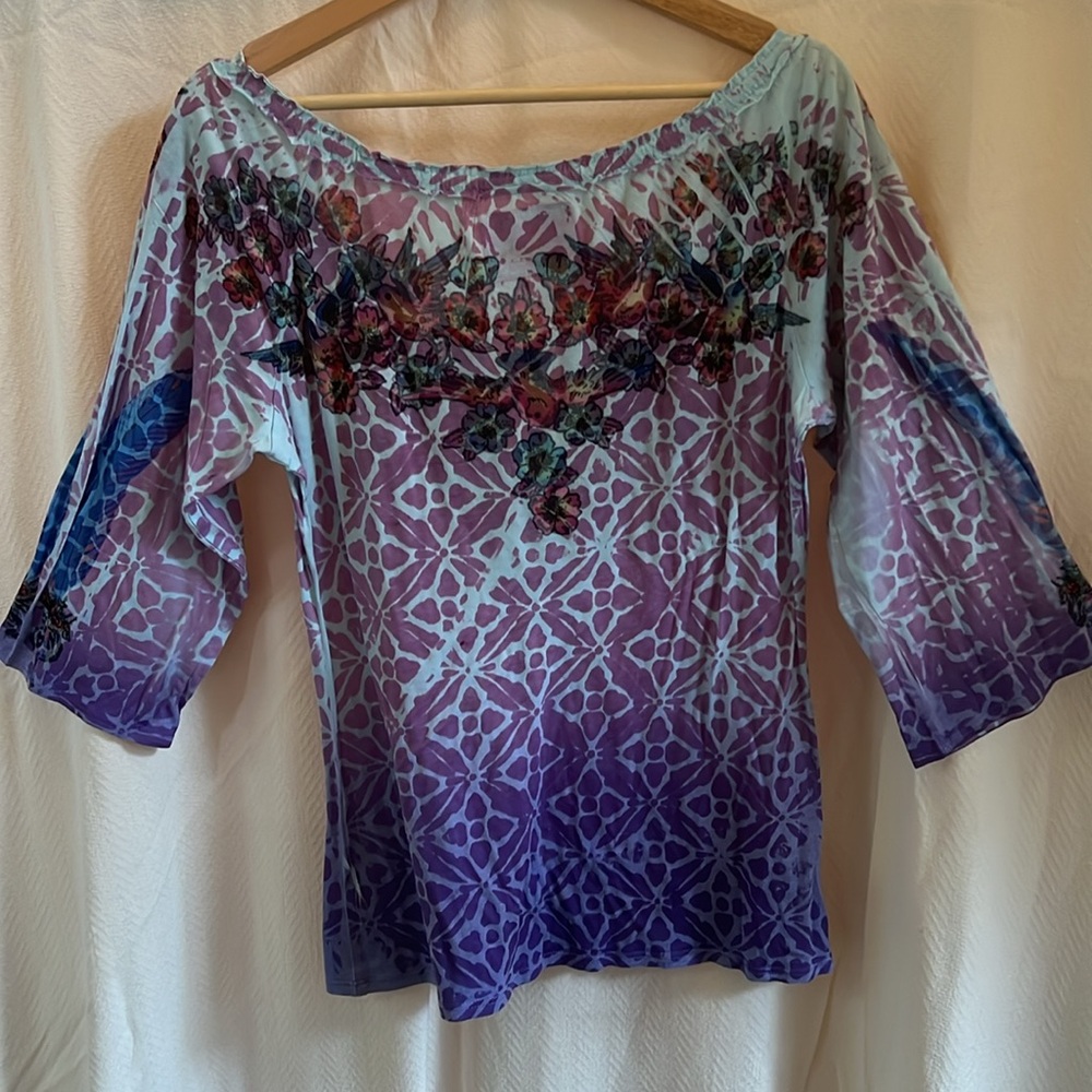 Butterfly dropout 🦋 Purple/Blue floral/Swallow 3/4 sleeve Top. - Picture 5 of 13